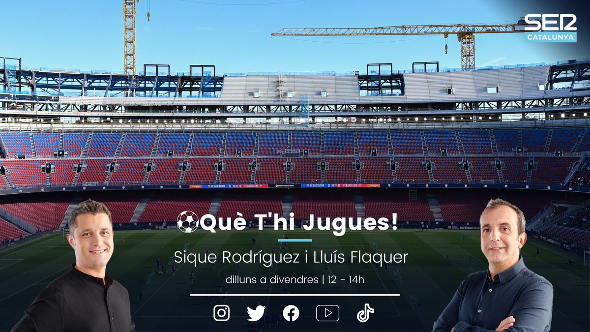 🎙️ Ara comença el #QuèThiJugues amb Sique Rodríguez i @lluisflaquer!

🏟️🔵🔴 El Barça-Athletic d'aquest cap de setmana es jugarà al Camp Nou?

🔝 <a href="/alexdelmas10/">Alex Delmas</a> i <a href="/lluiscarreras7/">lluiscarreras7</a> 

🏀 La situació del <a href="/FCBbasket/">Barça Basket</a> amb <a href="/lagartodlc11/">Lagartodlc11</a> 

▶️ A <a href="/SERCatalunya/">SER CATALUNYA</a>

cadenaser.com/sercat/