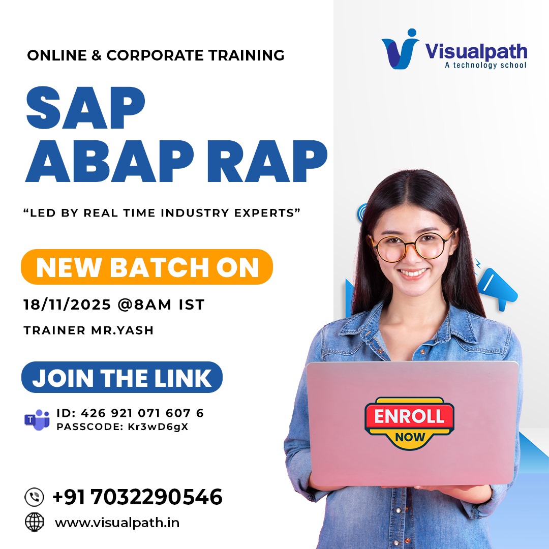 VisualpathPro's tweet image. ✨ Upcoming New Batch – SAP ABAP RAP
👨‍🏫 Trainer: Mr. Yash
📅 Date &amp;amp; Time: 18/11/2025 @ 8 AM IST
🔗 Join Live Session: bit.ly/48hfXet 
🆔 Meeting ID: 426 921 071 607 6
🔐 Passcode: Kr3wD6gX

📞 Contact: +91 7032290546
🌍 Website: visualpath.in

#SAPABAP #NEW