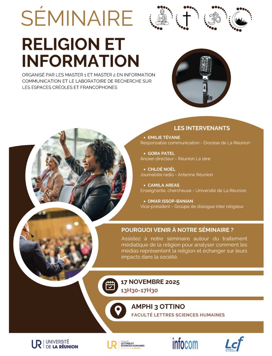 #Séminaire « Médias, communication, religions », organisé par le #LCF et nos étudiant.e.s de Master Info-com, de 13h30 à 17h30, en A. 3 Ottino, Université La #Réunion. Ravi de faire partie des deux enseignants-chercheurs qui ont assuré l’encadrement scientifique dudit séminaire.