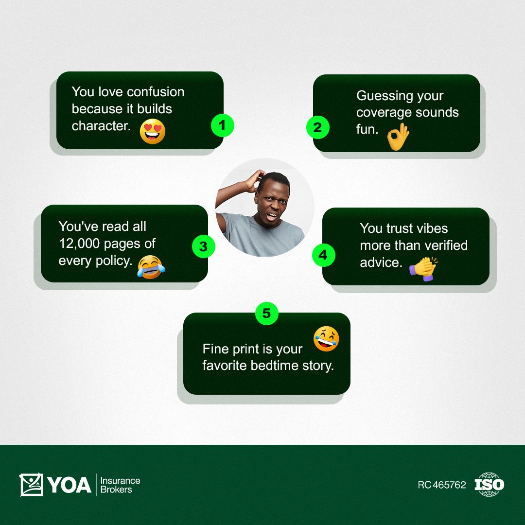 YoaBrokers's tweet image. If you’ve mastered the art of “I’ll figure it out myself” insurance edition, this post is not for you.

For everyone else, that’s what we’re here for.

Let’s make insurance make sense.

#YOABrokers #InsuranceSimplified  #InsuranceMadeEasy #NigeriaInsurance