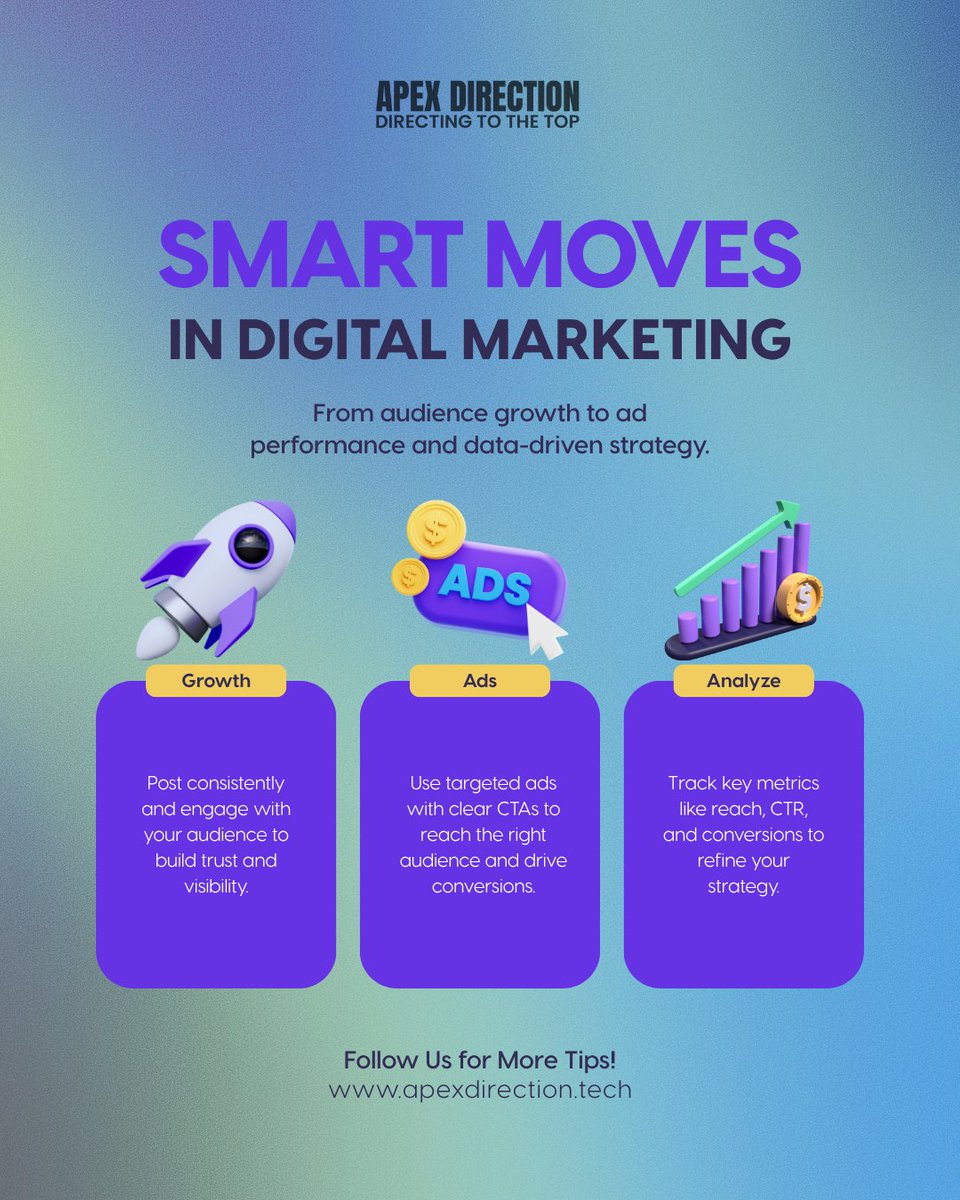 🚀 SMART MOVES IN DIGITAL MARKETING!

Want to grow your brand faster and smarter?

At Apex Direction, we help businesses grow with data-driven digital marketing solutions.

👉 Follow us:
🌐 apexdirection.tech

#DigitalMarketing #BusinessGrowth #OnlineMarketingTips #Marketing