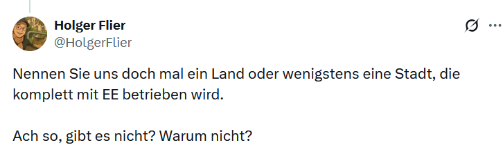 Mr. Superschlau: Erst einen lächerlichen Kommentar abgeben und dann blockieren.
Dumm gelaufen <a href="/HolgerFlier/">Holger Flier</a> 
Norwegen  erzeugt fast 100 % Strom aus erneuerbaren Energien, wobei  Wasserkraft den größten Anteil (ca. 90 %) ausmacht. Der Rest stammt nahezu komplett aus Windenergie.