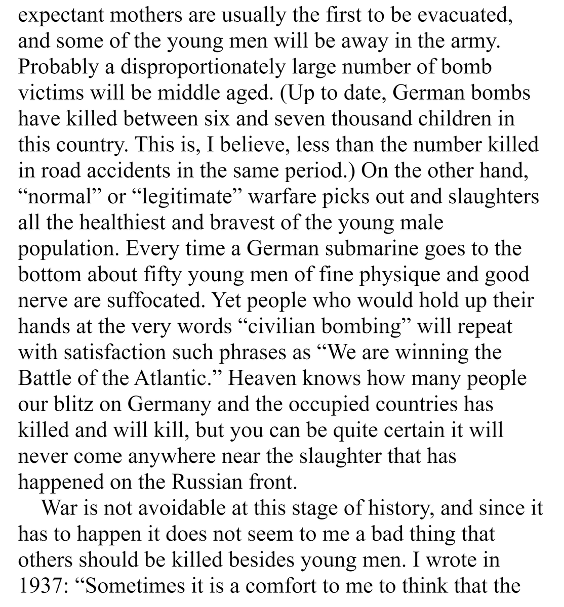 portraitinflesh's tweet photo. During and after the war, George Orwell wrote a weekly column for Tribune, called "As I Please". This is the one from May 19th, 1944, in which he makes a tough but convincing argument in favour of strategically bombing German cities. It's a conversation starter, certainly.

(1/3) https://t.co/iMakbH79GX