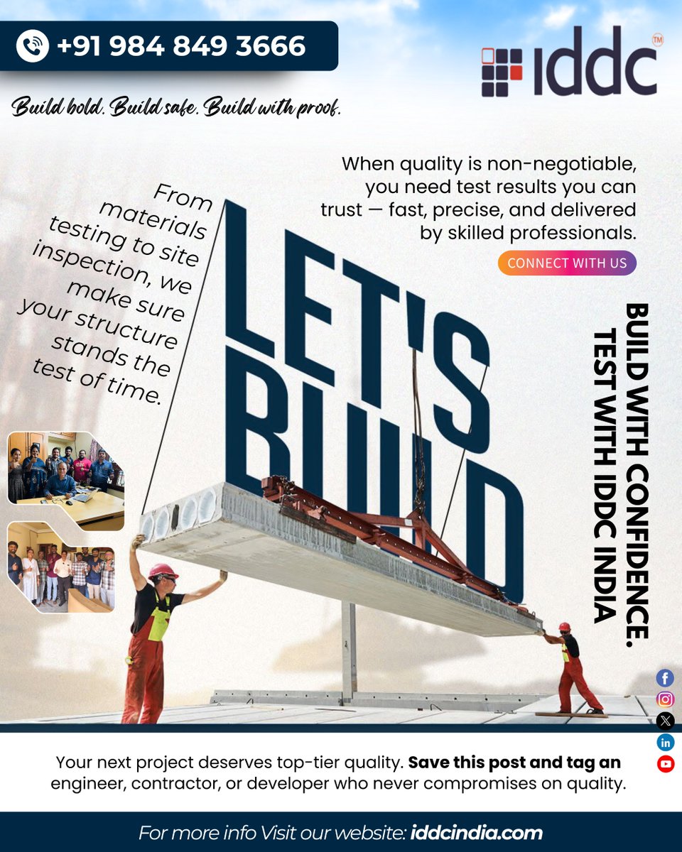 iddcengineers's tweet image. From materials testing to site inspection, we ensure your structure stands strong and lasts long. 
📞 Contact us: +91 9848493666

Website: iddcindia.com

#IDDCEngineers #QualityTesting #ConstructionTesting #SiteInspection