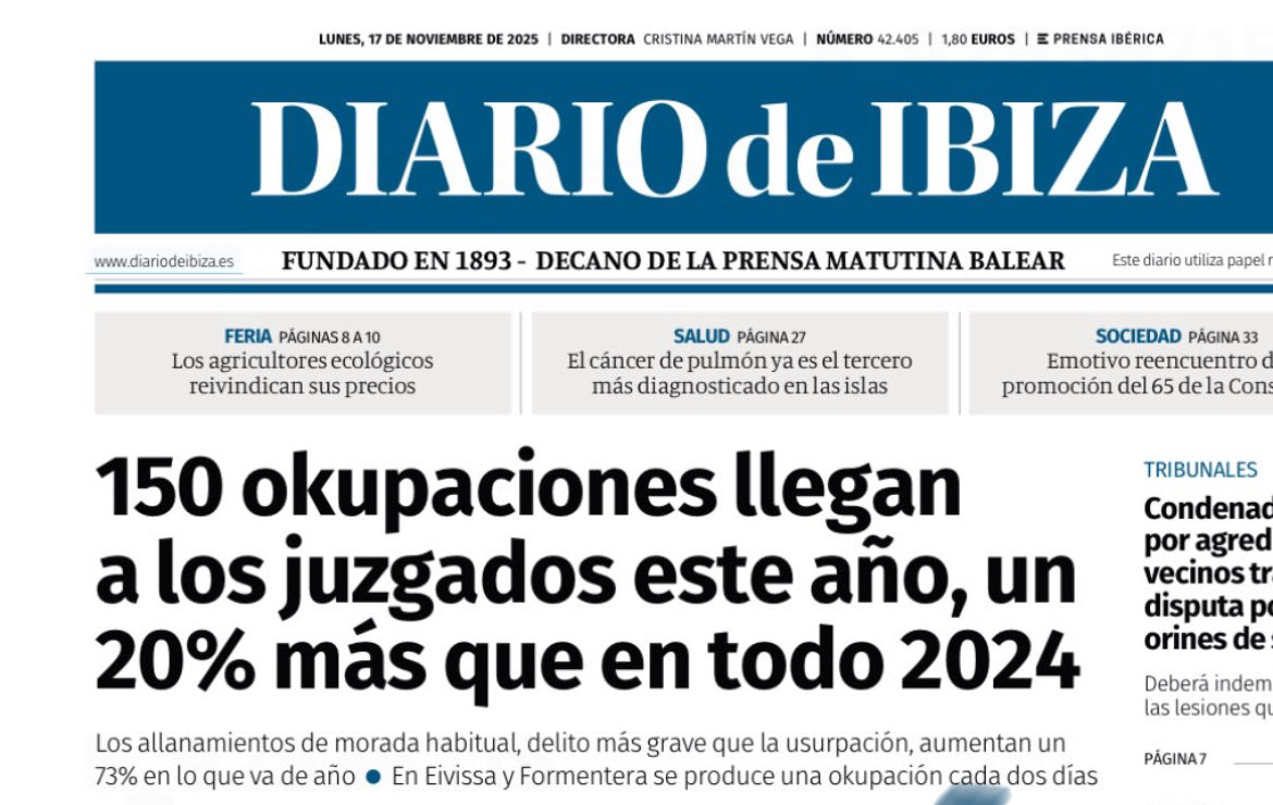 📊150 okupaciones este año en Ibiza y Formentera. 
📉Un 20% más.
📈Prácticamente una okupacion cada dos días y medio. 

👉🏻O el Gobierno de España defiende la propiedad privada o la próxima víctima puedes ser tú.

#ArmengolOkúpate