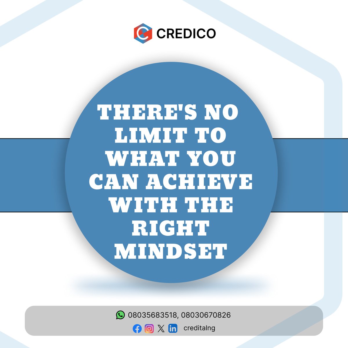Credicosolution's tweet image. The truth is simple: your mindset shapes your reality. 
Success doesn’t start with resources, luck, or talent it starts with the belief that you can.
And once you believe, you act. 
Once you act, you achieve.
Every barrier you see is only as strong as the story you tell yourself.