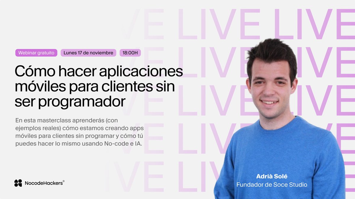 nocodehackers's tweet image. ¡Ha llegado el día! 🎉

Hoy a las 18:00 (hora España) @adriasoce  estará en directo mostrando cómo puedes crear apps para clientes sin ser programador.

Es totalmente gratuito y va a ser muuuuuy 🔝

No te lo pierdas 👉 go.nocodehackers.es/xIiGYLTWkq