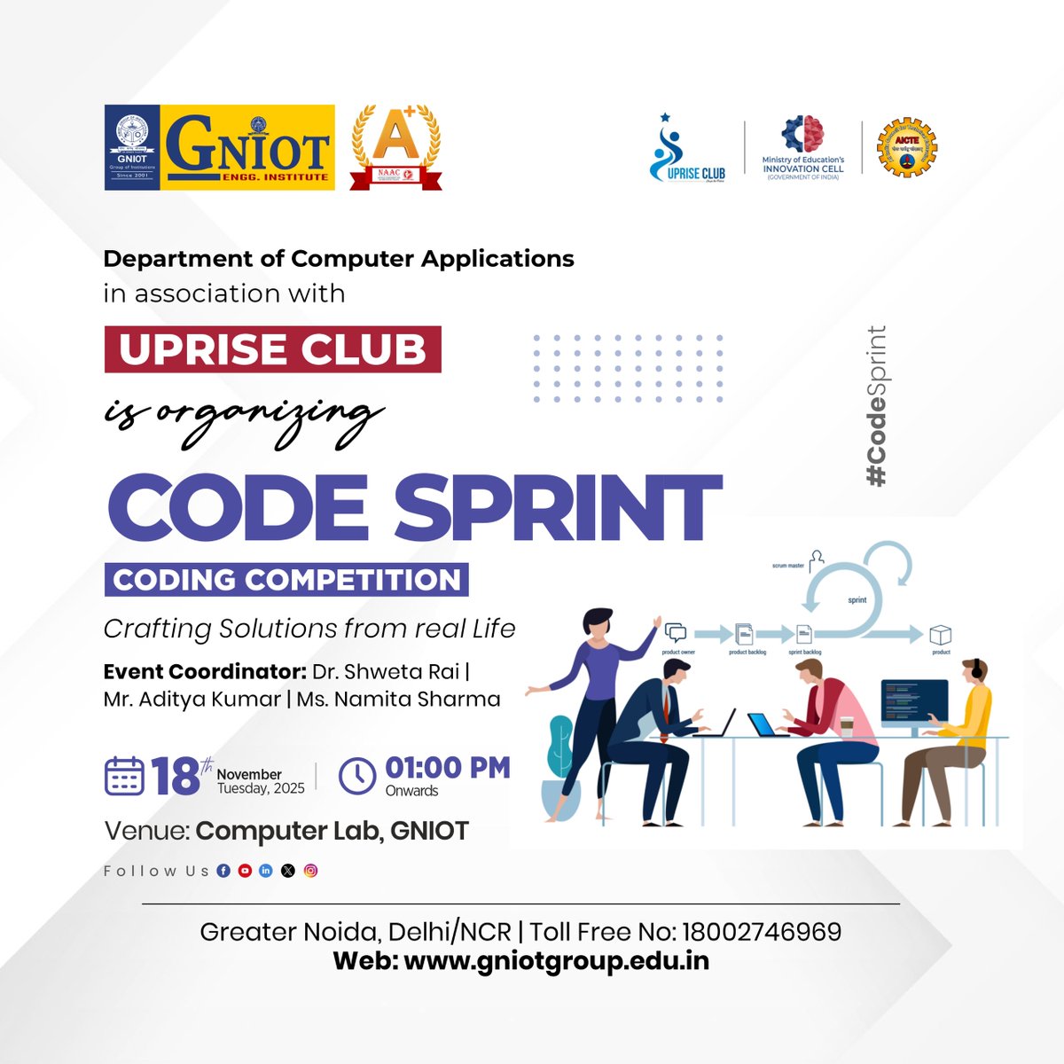 GNIOTCollege's tweet image. GNIOT and the UPRISE Club present Code Sprint a coding competition on 18 Nov 2025 to promote real life problem solving teamwork creativity and technical skills
 #GNIOT #CodeSprint #CodingCompetition #UPRISEClub #TechTalent #InnovationThroughCode