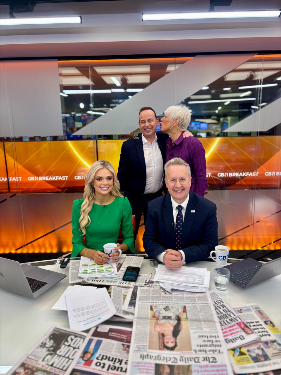 Great to have the wonderful <a href="/christopherhope/">Christopher Hope📝</a> on <a href="/GBNEWS/">GB News</a> Breakfast today <a href="/krissakabusi/">Nze (QMSI) Kriss Kezie Akabusi (RAPTC) MBE MA OLY</a> <a href="/Coytey/">Paul Coyte</a> both in very naughty moods 😉 <a href="/elliecostelloTV/">Ellie Costello</a> gorgeous in green 💚 And me as the giant Purple One from <a href="/QualityStreetUK/">Quality Street®</a> 😈 #GBNews