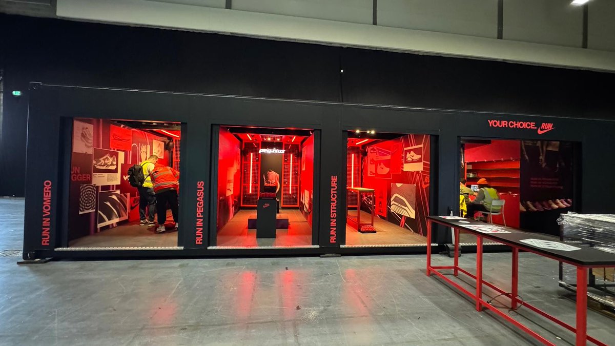 From concept to container. 💥

Two custom 40ft builds coming together at Coventry Arena for Nike’s Calling All Runners campaign.
Built. Delivered. Installed.
One vision — made real.
#BrandActivation #ExperientialMarketing #Nike #CallingAllRunners #TheEventsStructure