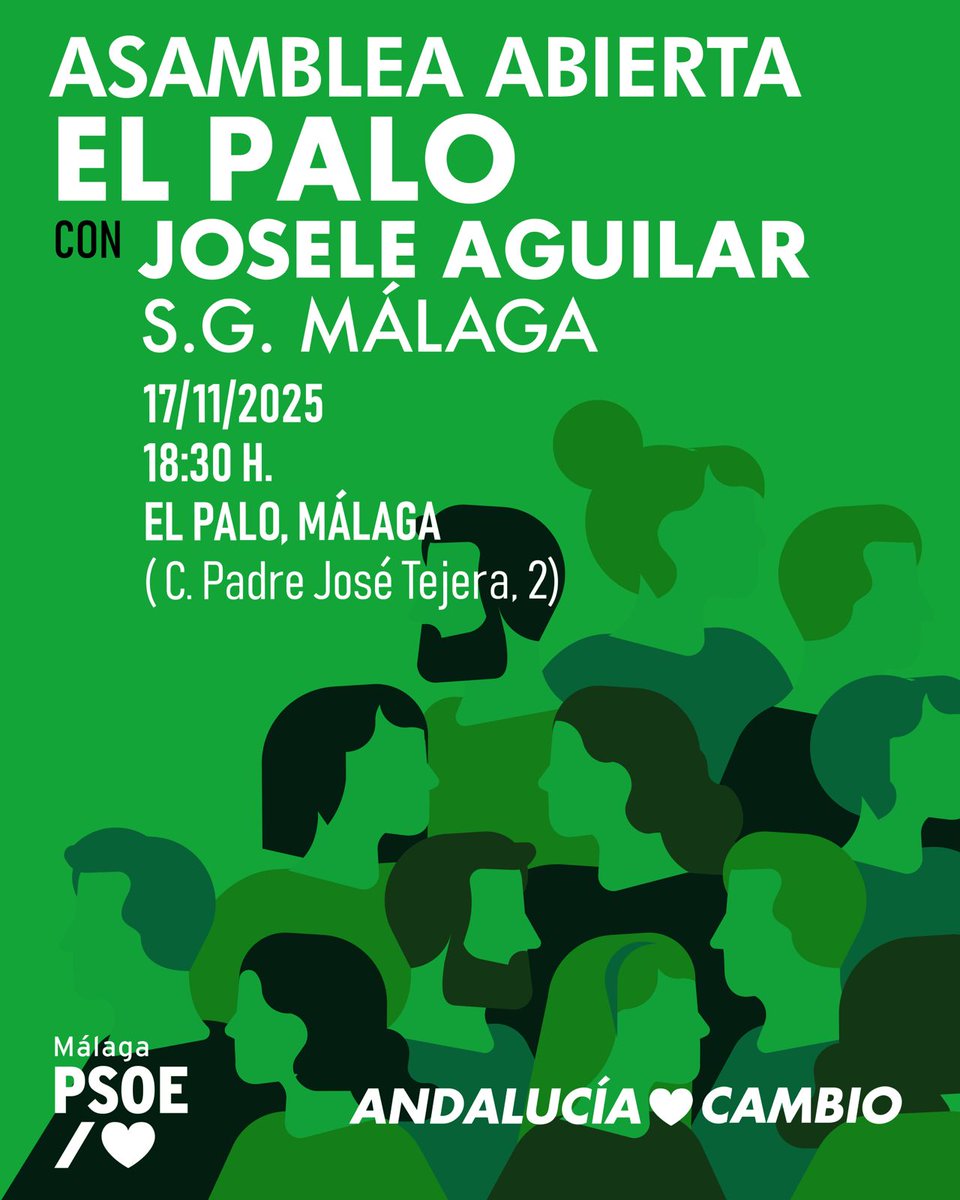 🌹 Hoy  lunes 17 de noviembre, a las 18:30 horas en la Casa del Pueblo de la Agrupación PSOE El Palo mantendremos una asamblea abierta con nuestro secretario general, <a href="/JoseleAguilar/">Josele Aguilar /❤</a> que nos actualizará la situación de la provincia. No faltes!