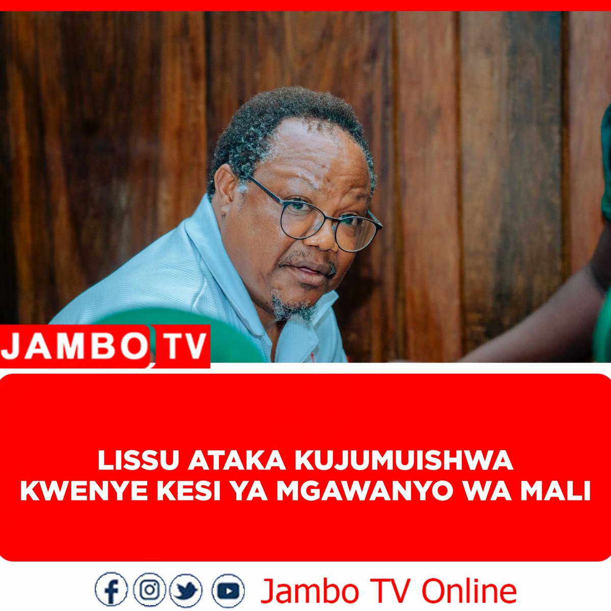 Mwenyekiti wa Chama cha Demokrasia na Maendeleo <a href="/ChademaTZ2/">Chadema Tanzania</a> Tundu Lissu amewasilisha maombi katika Mahakama Kuu ya Tanzania Masjala Ndogo ya Dar es Salaam kuwa ajumuishwe kama mdaiwa katika kesi ya Mgawanyo wa Mali inayokikabili chama chake.

Jambo TV imezungumza na Mkurugenzi wa