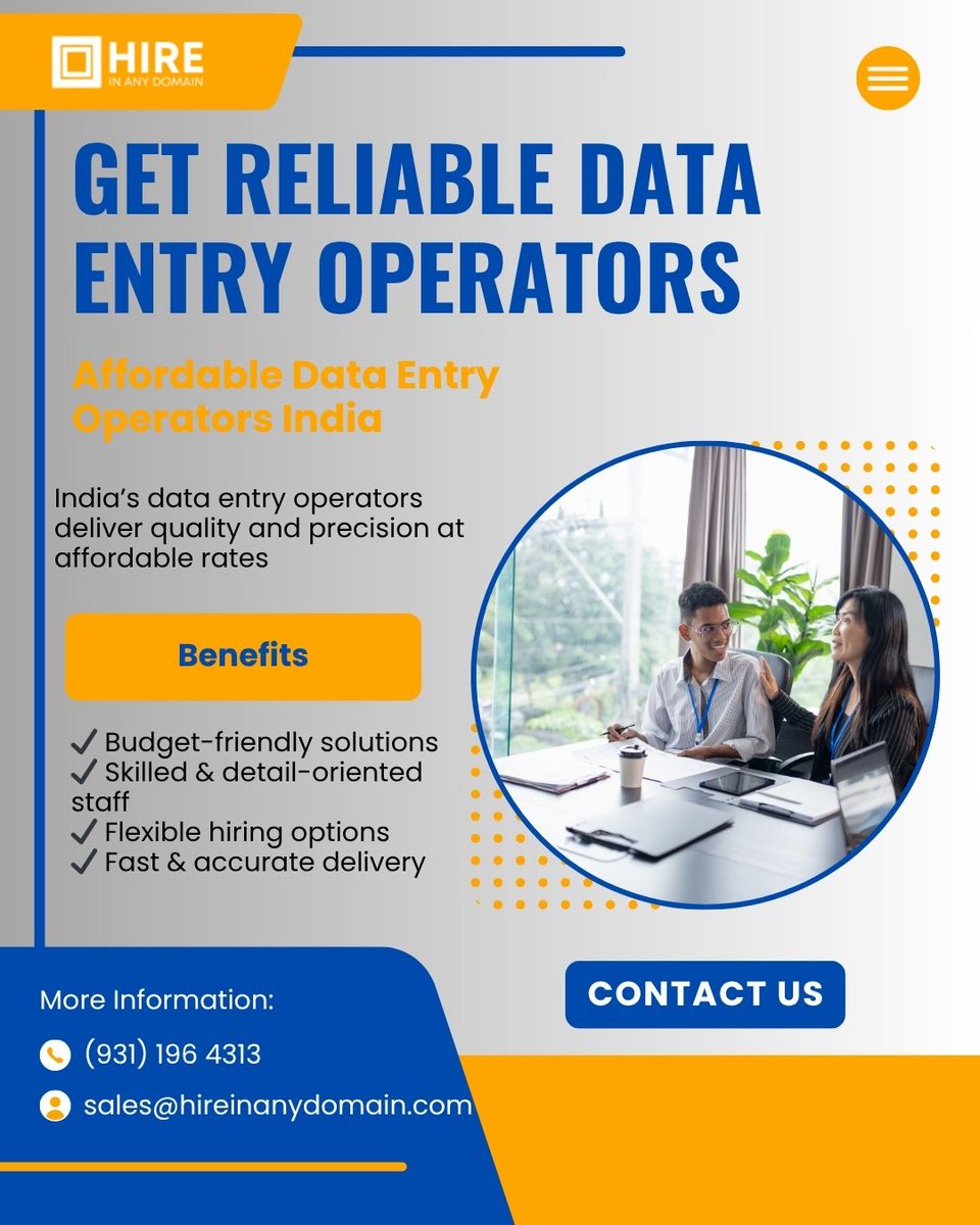 hireinanydomain's tweet image. Get highly trained Affordable Data Entry Operators.
📩 sales@hireinanydomain.com
 🌐 hireinanydomain.com
 📞 +91 9311964313
Visit: hireinanydomain.com/hire-data-entr…
#AffordableDataEntry #DataEntryOperatorsIndia #DataEntryProfessionals #RemoteDataEntrySupport #BusinessOutsourcingIndia