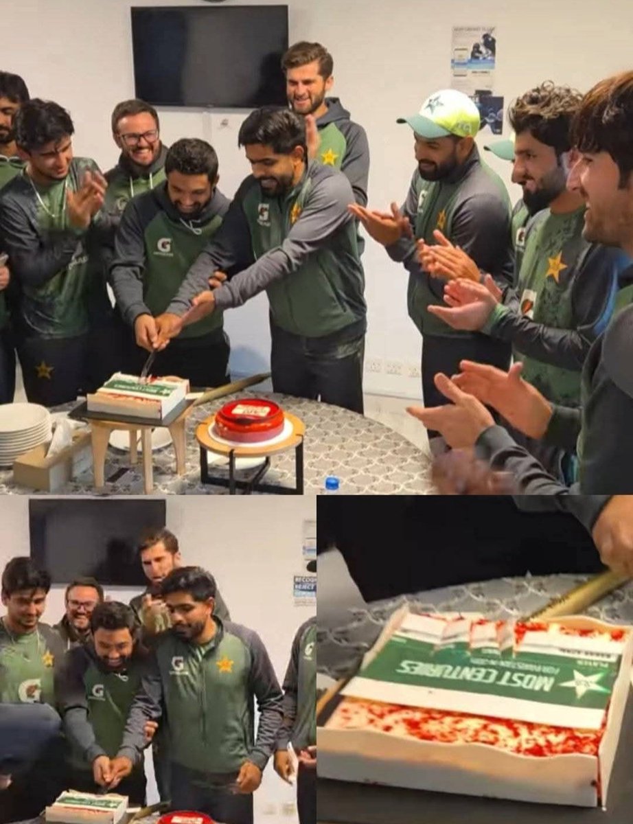 SheikhAbdulah56's tweet image. Players celebrate Babar&apos;s most ODI centuries and Rizwan 100 matches🤩🇵🇰
#PakistanCricket