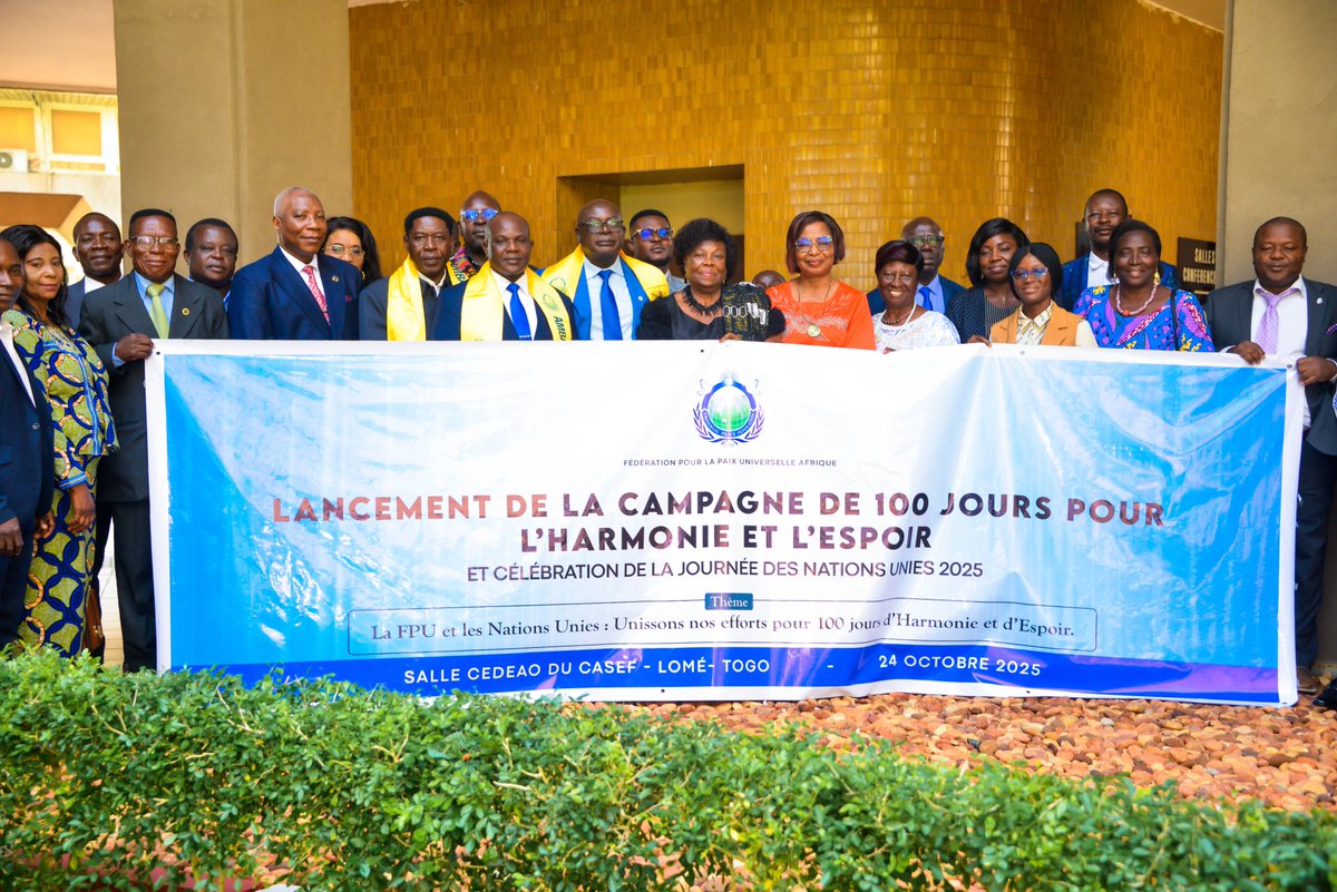 UPFAfrica's tweet image. On the occasion of the launch of the 100 Days of Harmony and Hope Campaign and the celebration of United Nations Day, on October 24, 2025 in Lomé, the Universal Peace Federation – Africa (UPF Africa) honored three Togolese personalities for their commitment to peace:

Hon. Ayao…