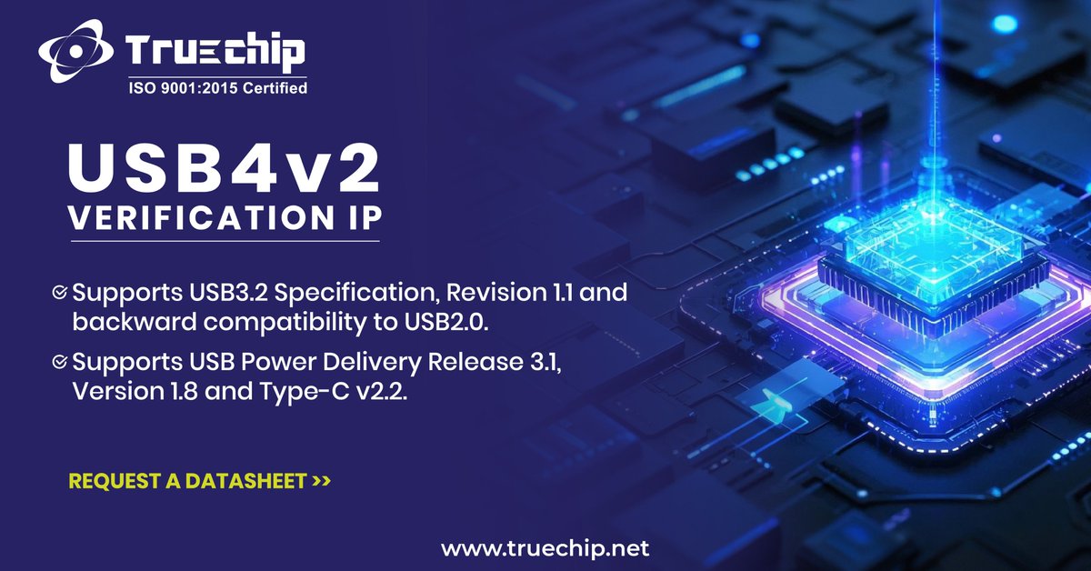 TruechipS's tweet image. Accelerate multi-protocol validation with Truechip’s USB4 v2.0 Verification IP, engineered for high-bandwidth, low-latency system designs.

Request a demo today and validate with confidence.
truechip.net/details/usb-4-…

#VerificationIP #ChipDesign #SemiconductorInnovation