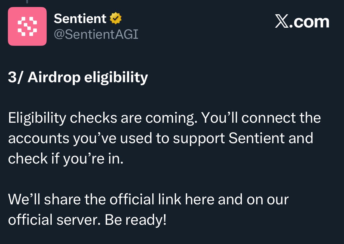 theweb3codex's tweet image. Yoo... who's excited 🙌

@SentientAGI eligibility dropping soon...it's time to reward all the hard work and soft work 😅

Definitely DC role holders and Yappers would get in from this

Sentient chat users should get in also.. gSenti ✌️✨