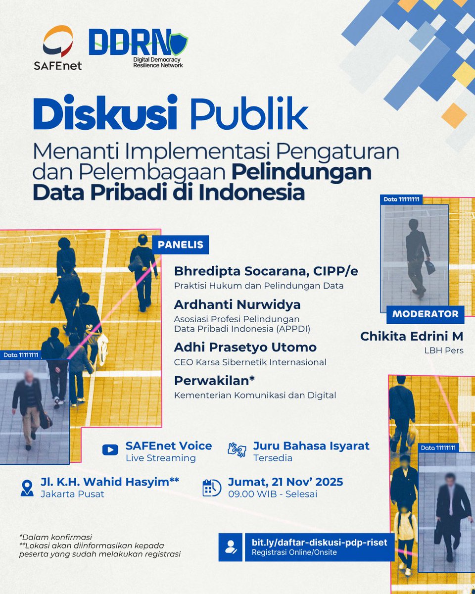 Undangan Diskusi Publik

SAFEnet bersama Koalisi DDRN mengundang rekan-rekan untuk menghadiri Diskusi Publik: Menanti Implementasi Pengaturan dan Pelembagaan Perlindungan Data Pribadi di Indonesia. 

Kegiatan ini akan membahas perkembangan regulasi, tantangan tata kelola data,