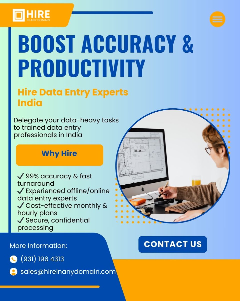 hireinanydomain's tweet photo. Boost your productivity with highly skilled Data Entry Experts from India!
📩 sales@hireinanydomain.com
 🌐 https://t.co/8AiCHEjiSx
 📞 +91 9311964313
Visit: https://t.co/GHB2Wt7cJK
#HireDataEntryExperts #DataEntryIndia #VirtualDataEntry #DataProcessingTeam #OutsourceToIndia https://t.co/k7AdNc6Ikf
