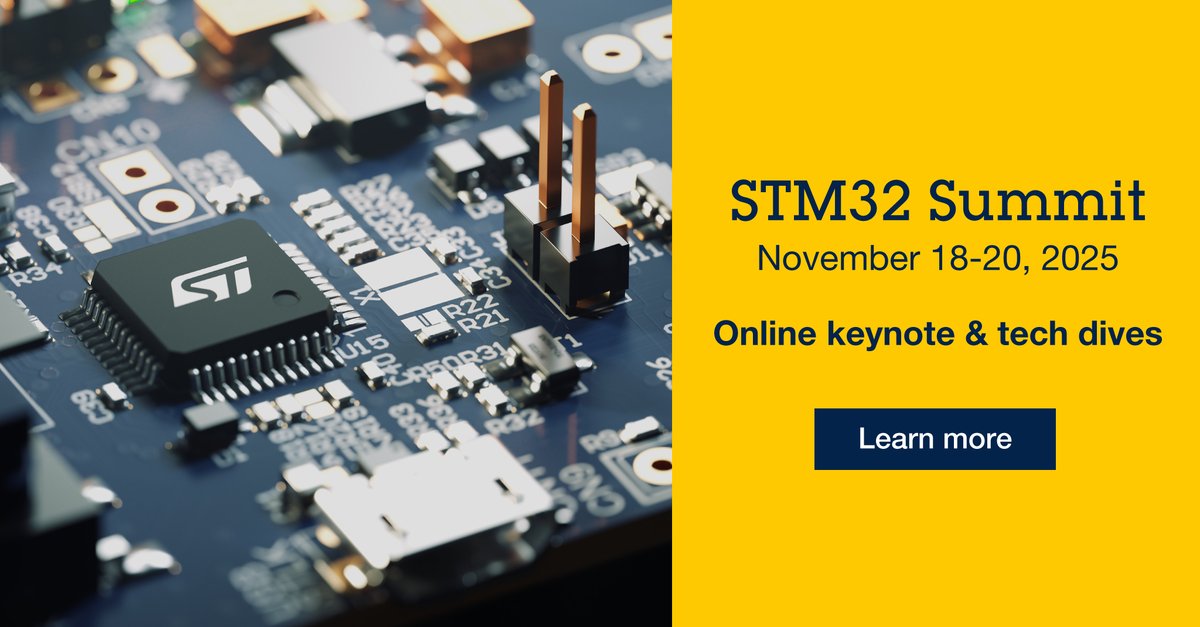 ST_World's tweet image. ⌛ ⚡ Latest #STM32 products. Inspiring success stories. Join us for an online keynote tomorrow at 10:00 AM CET at the #STM32Summit, streamed on LinkedIn and YouTube. 
➡️spkl.io/6014AjIXn 
#event #innovation