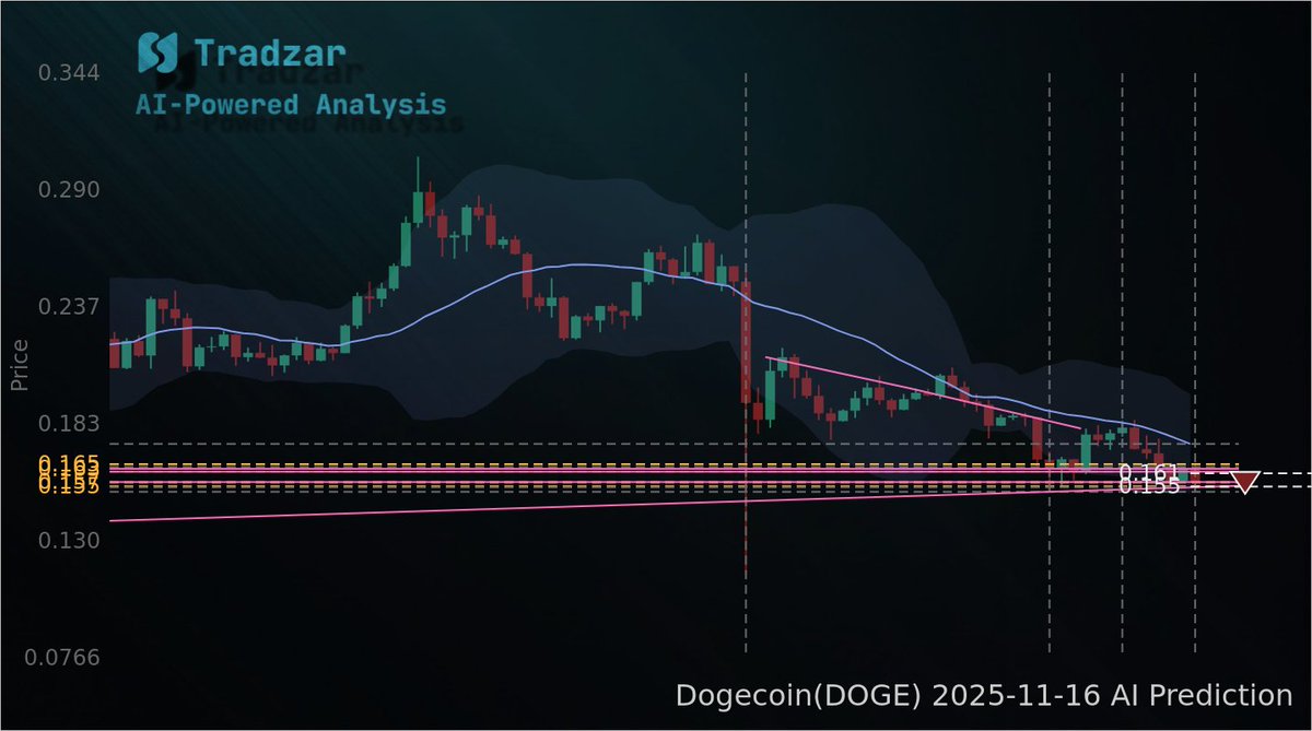 DOGE: Sell into the bounce — short 0.1606–0.1617, TP ~0.1549, stop invalidation above 0.164. Trend and volume favor sellers over the next 24h.
#Dogecoin #DOGE #Prediction

🔗 tradzar.com/analysis/crypt…