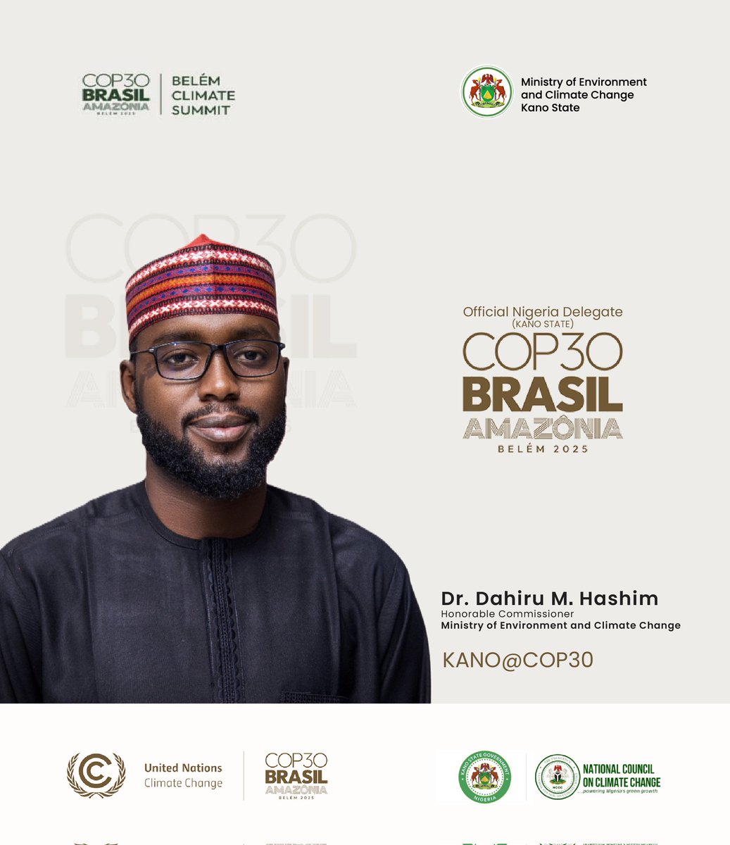 DahirMHashim's tweet image. KANO@COP30, Belém, Brazil 

As this global discussions intensify, we are strengthening partnerships that will support Kano’s priority actions, including expanding tree-cover initiatives, enhancing early-warning systems, improving urban resilience, waste to wealth and unlocking…