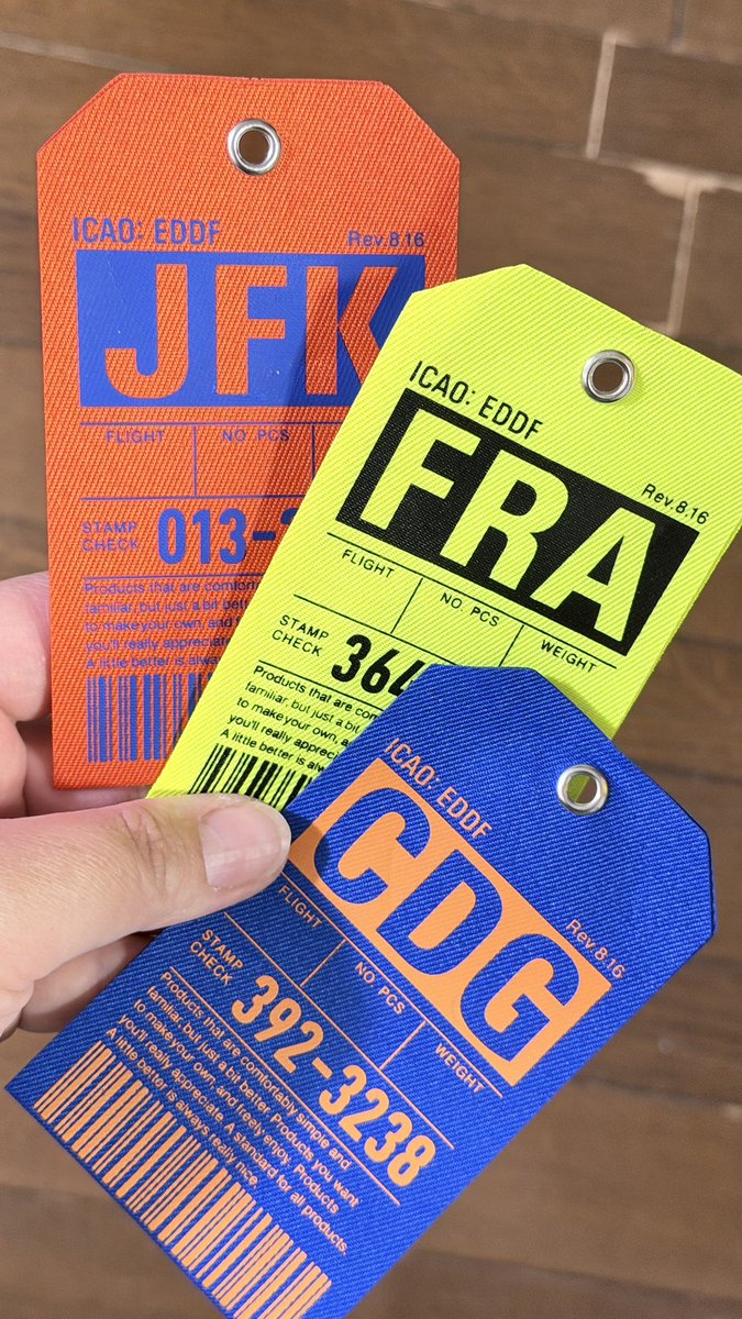 スタンダードプロダクツやるやん

色はフランクフルトが好きやけど名前はJFKかシャルル・ド・ゴール💛
(バゲージタグ1つ200円)