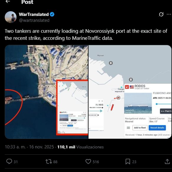 Fuentes UKR informan que ya se han visto buques rusos cargando productos en el mismo puerto que, según se dice, fue afectado el día anterior.
Ay, geomanteros....( sean del lado que sean )
x.com/wartranslated/…