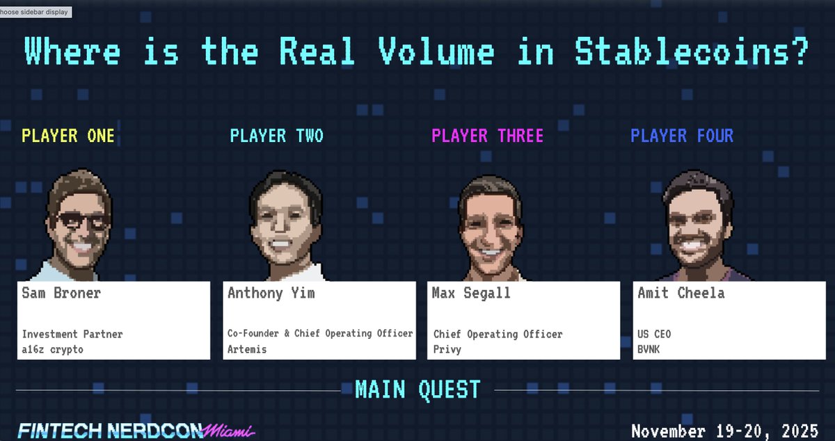 At <a href="/FintechNerdCon/">Fintech NerdCon</a> this week? Don't miss Our US CEO Amit Cheela on the Main Quest Stage 🎤

With <a href="/anthonyyim/">Anthony Yim</a>, <a href="/segall_max/">Max Segall</a> and <a href="/a16zcrypto/">a16z crypto</a>'s  <a href="/SamBroner/">Sam Broner</a> to discuss "Where is the Real Volume in Stablecoins?

📅 Nov 19 | 10:15-10:45am

See you in Miami 🤓