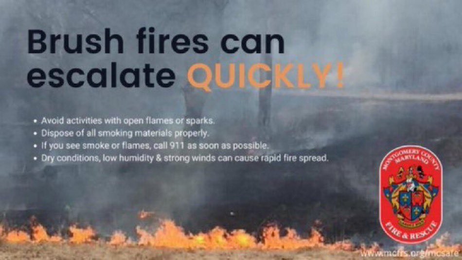 mcfrsPIO's tweet image. Be careful w/ open flames today  Potential outdoor ELEVATED FIRE DANGER WEATHER in forecast, Fires can spread rapidly w/ dry conditions &amp;amp; winds Outside FIRE DANGER, If you see smoke/fire in brush/wooded areas, CALL 911. Sooner @mcfrs FFs can respond to contain fire, the better