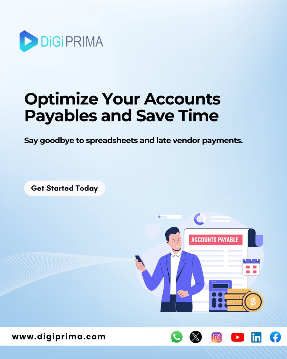 DigiprimaTech's tweet image. Automate your AP process and gain real-time visibility across every transaction.

Secure, fast, and accurate, designed to keep your financial operations running smoothly.

Get Started Today
#APAutomation #SmartFinance  #FinanceTech #VendorManagement #digiprima