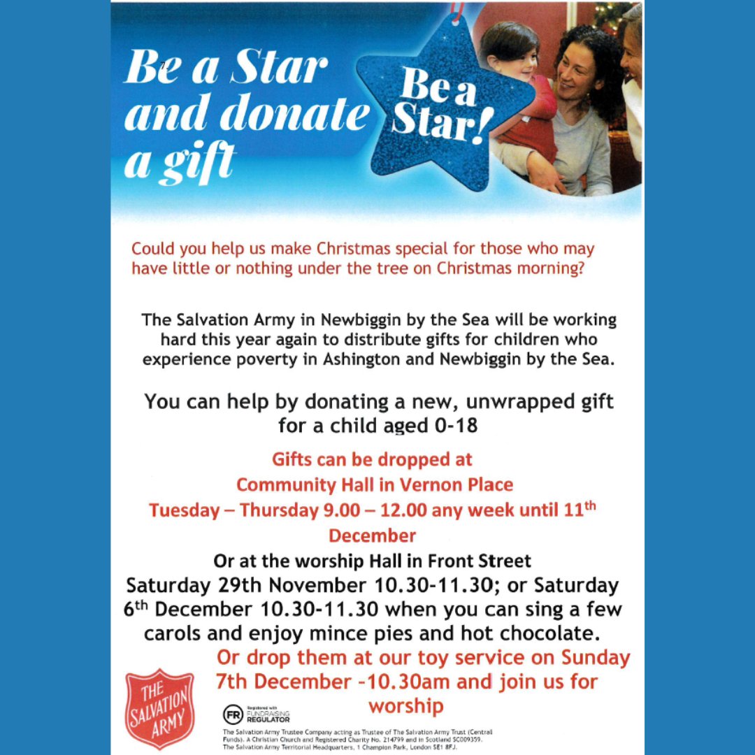 Newbiggin SA is inviting everyone to help bring joy to local children 

Your donations can make a real difference and help ensure every child experiences the magic of the season.

Find out more on the poster and join in spreading kindness this Christmas!
#newbigginbythesea