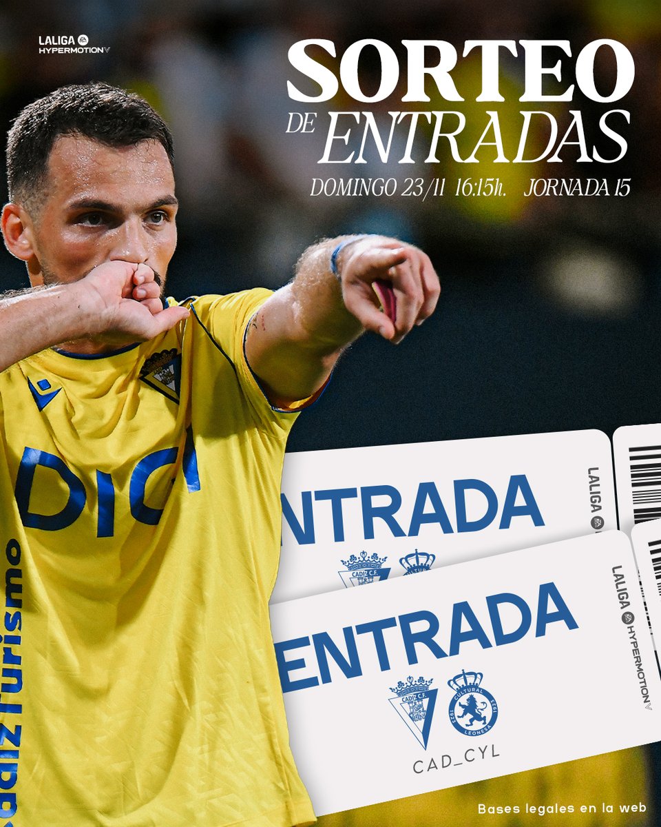 💛💙 ¡ATENCIÓN SORTEO!

¿Quieres venir gratis al #CádizCultural junto a un acompañante?

¡Sorteamos dos entradas!

Participa en el sorteo:
* Sigue nuestra cuenta
* Da Me gusta y RT a esta publicación.
* Menciona a la persona con la que vendrías al partido.