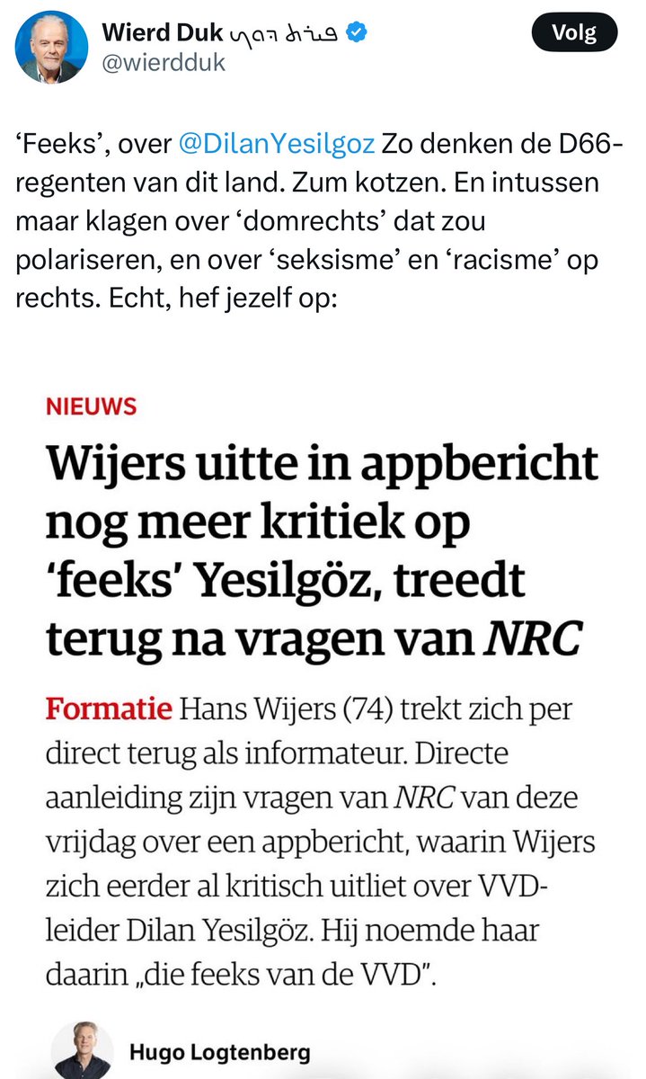 RPJ_Hendriks's tweet image. FEMINISTEN DUK &amp;amp; NIJMAN

Wierd Duk en Bart Nijman zijn door het dolle omdat vrouw met migratieachtergrond @DilanYesilgoz een “feeks” werd genoemd.

Laten we Bart Nijman citeren:

• “Sigrid Kaag is een vreselijke feeks en haar partij een gezwel”

1/7