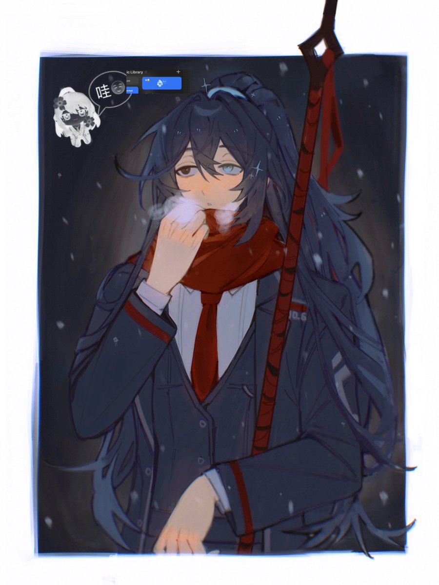 irkaoy's tweet image. it snowed here lately so i want him to stay warm.... 
(each snowflake is a uwa)