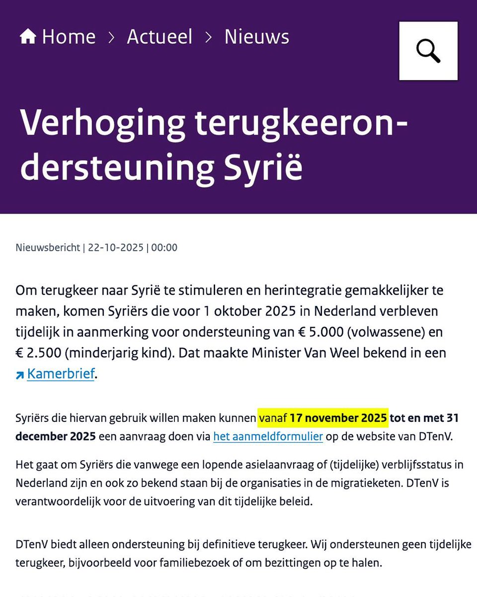 lidewij_devos's tweet image. Vandaag is de uitgebreide terugkeerregeling voor Syriërs ingegaan. In lijn met mijn aangenomen motie zijn de diplomatieke banden met Syrië hersteld, zodat Syriërs noodreisdocumenten kunnen krijgen om daadwerkelijk terug te keren. 

FVD zal de resultaten van deze regeling op de…