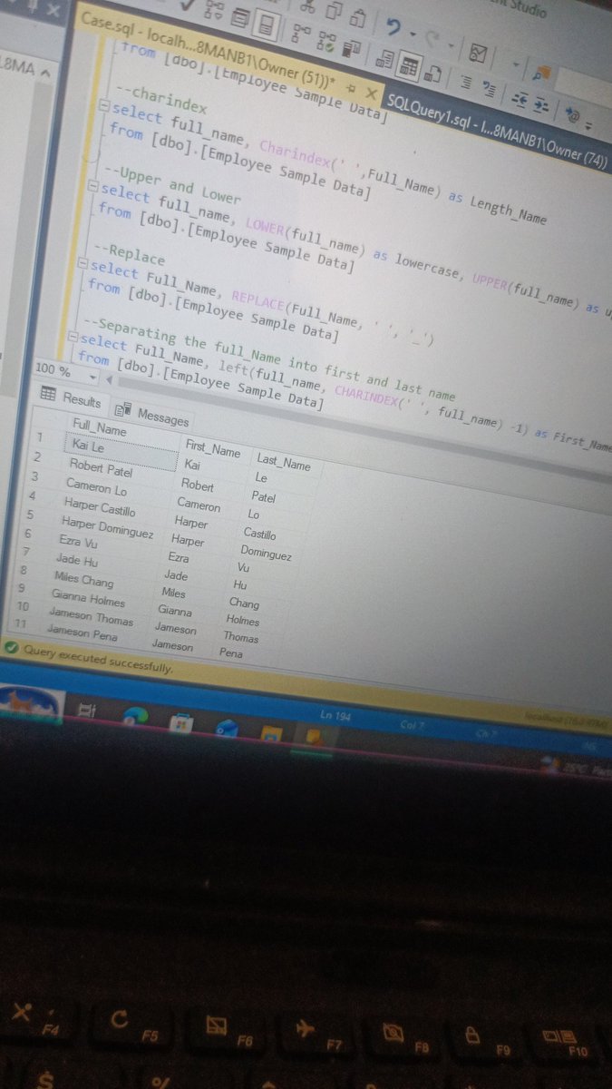 Stacierealm's tweet image. Day 10/30
Today was all about string functions left, substring, replace, charindex e.t.c . These functions are  powerful for cleaning, formatting, and preparing data for analysis.

Which SQL function do you think is underrated but super useful?
#30DaysOfSQL #buildinginpublic