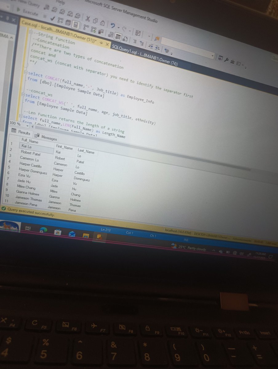 Stacierealm's tweet image. Day 10/30
Today was all about string functions left, substring, replace, charindex e.t.c . These functions are  powerful for cleaning, formatting, and preparing data for analysis.

Which SQL function do you think is underrated but super useful?
#30DaysOfSQL #buildinginpublic