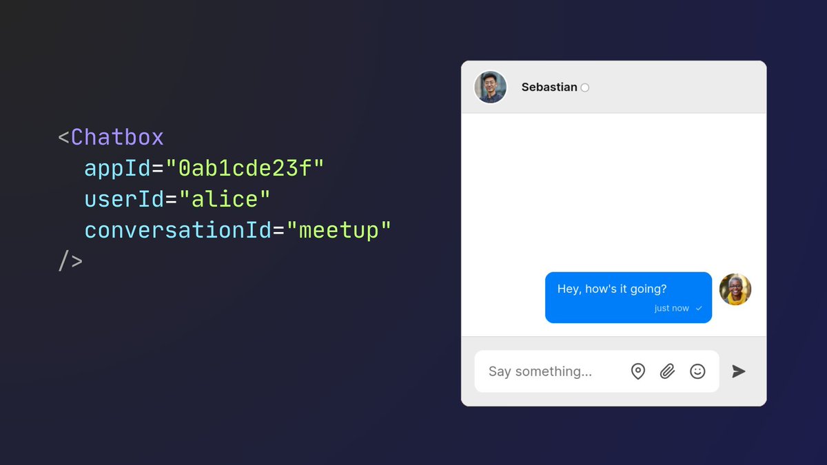 New: TalkJS Chat UI components

100% customizable chat UI with full control over layout, styling, and behavior.

Works with React, Angular, Vue, Svelte &amp; more.

• Drop in and ship fast
• 1:1 + group chat
• Mentions, media, notifications

Details → talkjs.com/resources/preb…