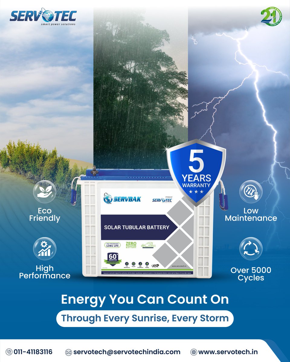 servotech_ltd's tweet image. Be it a bright morning or a stormy night, @servotech_ltd  𝐒𝐨𝐥𝐚𝐫 𝐁𝐚𝐭𝐭𝐞𝐫𝐢𝐞𝐬 never let your power down. Engineered to perform in all conditions, they ensure uninterrupted energy so your world keeps running.

#servotech #solarbattery #reliablepower #solarstorage
