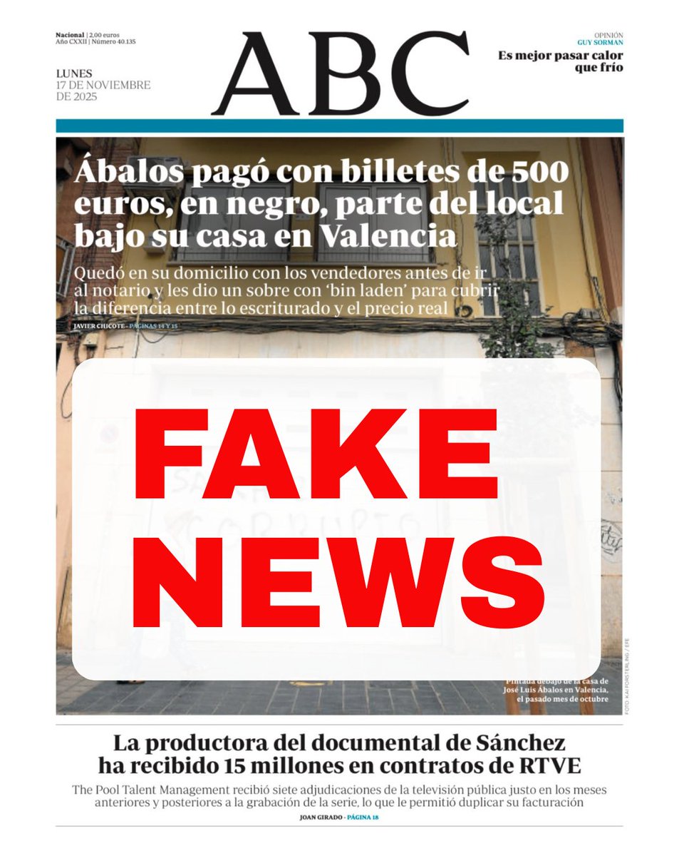 #StopBulos | Esta noticia es directamente FALSA y la he desmentido tantas veces, incluso en sede judicial, que no es ninguna novedad. Se trata de una #FakeNews publicada ya por El Español hace once meses y hoy replicada por uno de tantos medios que se han abonado a esparcir bulos
