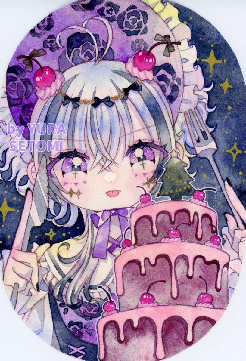 #DarkandGothic展２
#透明水彩 
🍒🖤チェリーケーキ🖤🍒