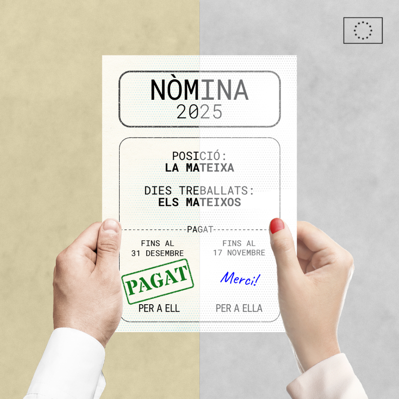 ComissioEuropea's tweet photo. L'#EUEqualPayDay assenyala una veritat injusta: la bretxa salarial de gènere a la UE encara és del 12%.
El Full de ruta 🇪🇺 pels drets de les dones reforça el nostre compromís amb:
🔹Igualtat salarial
🔹Igualtat d'oportunitats i condicions laborals
🔹Conciliació familiar