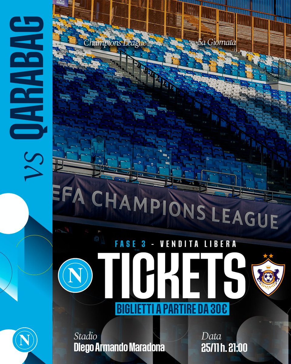 Image for the Tweet beginning: ⚽ Napoli vs Qarabag
🗓 Martedì