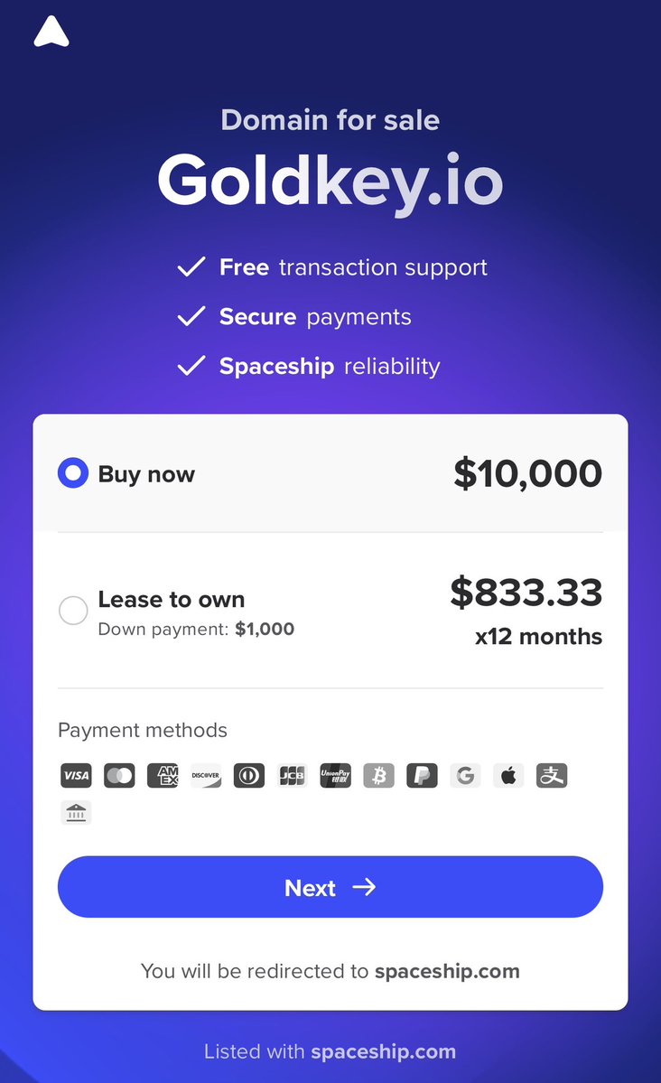 DomainDadi's tweet image. Available @spaceship 

#GoldKey #DotIO #Domains #DomainNames #PremiumDomain #Keyword #Gold #Key #DomainNameForSale #DomainForSale #KeyWordDomain #LTO #BIN #Spaceship