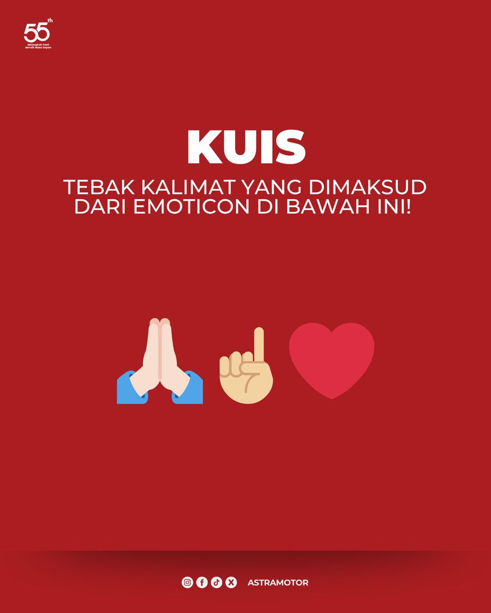 Saatnya KUIS..

Buat yg sering main ke dealer kita &amp; ke AHASS pasti bisa jawab sih ini. 
Tulis jawabannya di kolom komentar, jgn lupa follow akun X Astra Motor &amp; mention 3 temen kamu jg ya. 3 orang beruntung bisa dpt @Rp100.000. Minbro tunggu smp 30 November 2025 ya 😉