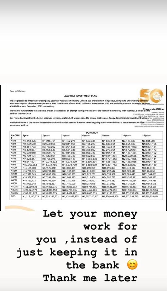 BIGG_MAN_'s tweet photo. @teemourinho Am a financial consultant at leadway life assurance, message me to know how this works and it’s benefits, there are many other plans with leadway that suits your income. https://t.co/uxHv2tipoZ