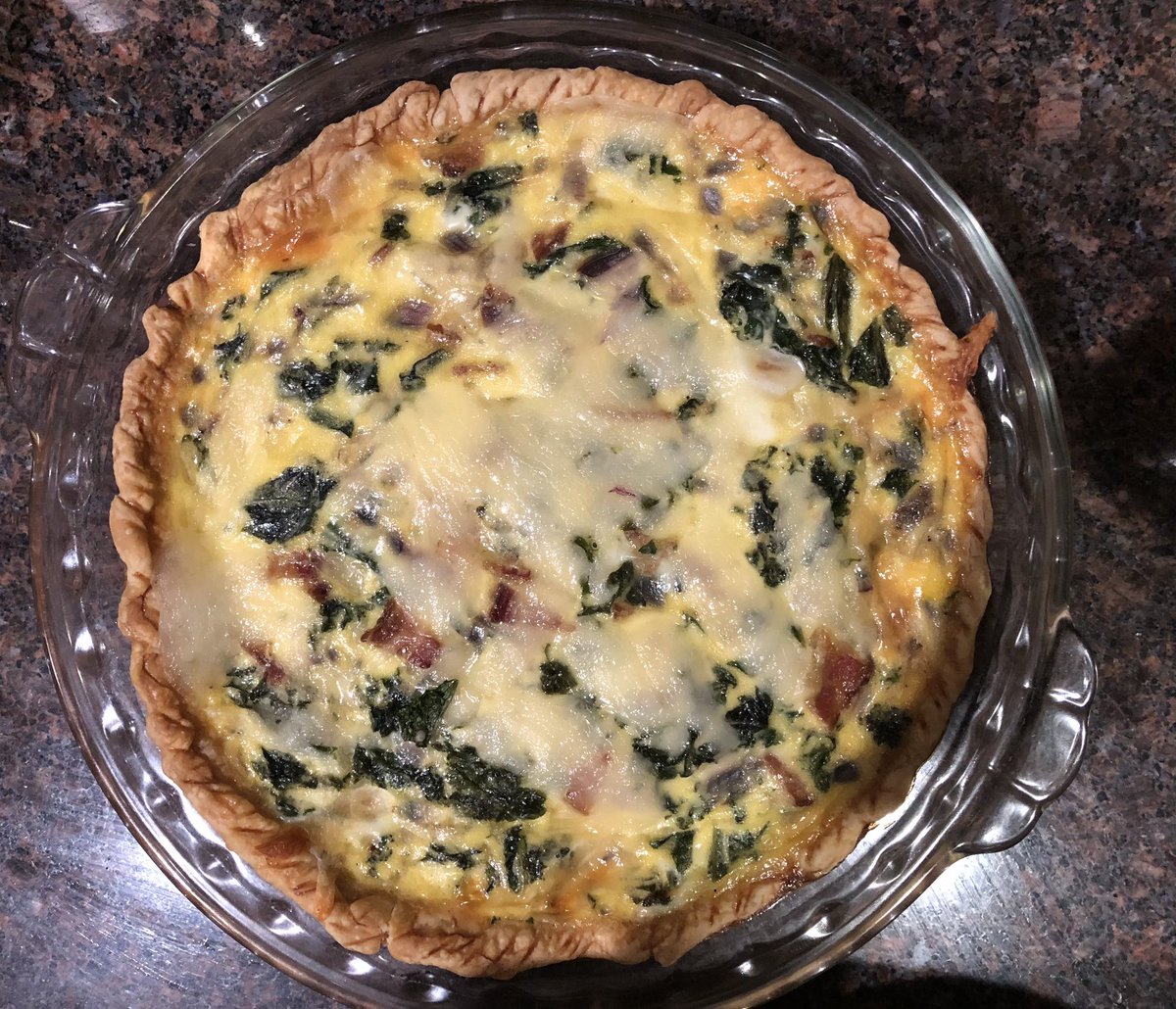 no_code_blue's tweet image. ❌Spot Test Kitchen: Bacon Kale and Monterey Jack quiche. The recipe called for Gruyère cheese but it was  pretty pricy.