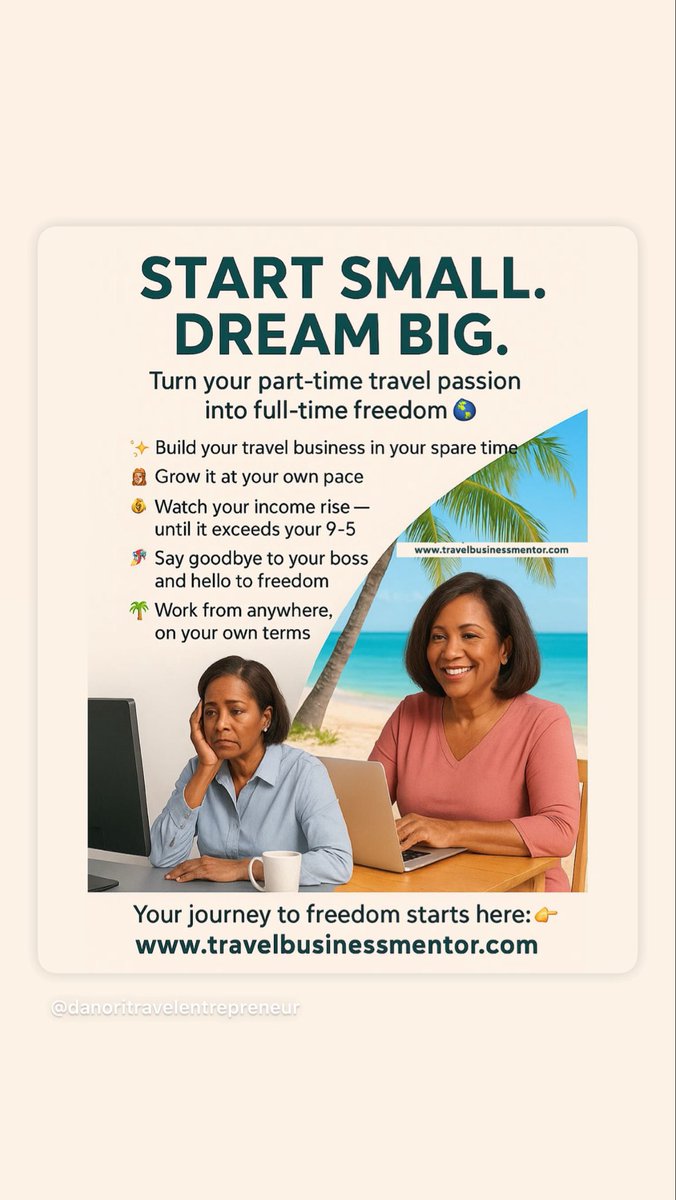 DanOri's tweet image. Start small. Dream big.
Turn your part-time travel passion into full-time freedom 🌍

Your journey to freedom starts here:
👉 travelbusinessmentor.com

#workfromanywhere #remotework #workanywhere #travelbusiness #digitalnomad