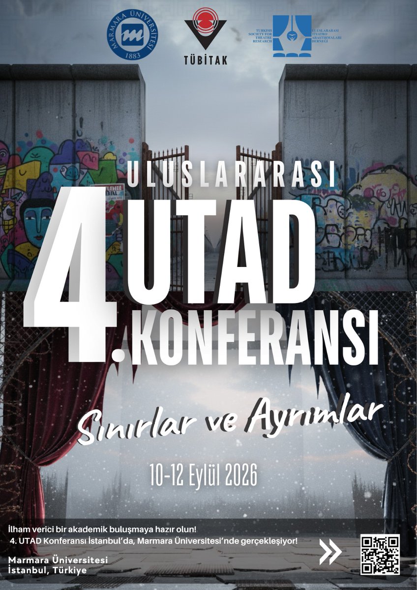 📢📢📢
4. Uluslararası Tiyatro Araştırmaları Konferansı (2026) Marmara Üniversitesi ev sahipliğinde düzenlenecektir. Konferansın teması "Sınırlar ve Ayrımlar" olarak belirlenmiştir. Çağrı metnimiz en kısa zamanda paylaşılacaktır. #utad

<a href="/utadconference/">UTAD Conference @TiyatroDernegi</a> 
<a href="/macelikel/">Mehmet Ali Çelikel</a> 
<a href="/pONDERado/">Önder Çakırtaş ponderado.bscy.social</a>